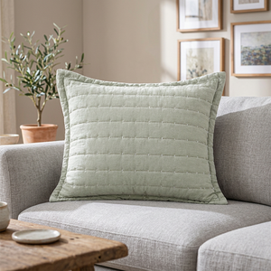 Housse de coussin matelassée en coton et lin de qualité supérieure |   Coussin décoratif vert sauge cousu à la main pour canapé et chambre à coucher - Product Image 3