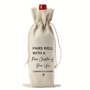 Bolsa de Regalo para Vino con Cordón, Diseño Rústico para Fiestas, Bolsa Personalizada con Patrón para Celebraciones - Product Image 5