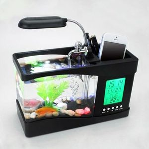 Mini <span class=keywords><strong>aquarium</strong></span> de bureau USB rond de 1L avec fonction d'eau courante en plastique à économie d'énergie - Product Image 2