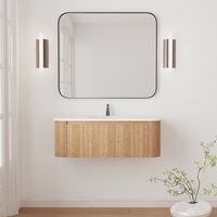 Meuble-lavabo de salle de bain en chêne courbé de luxe léger, taille personnalisée, avec vasque semi-circulaire