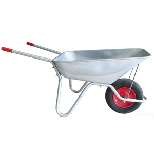 Brouette de jardin en métal prégalvanisé 101L avec jante métallique et roue à roulement à billes pour le béton et les travaux de construction - Product Image 4