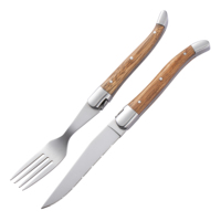 Ensemble de couteau et fourchette à steak professionnels de qualité supérieure en acier inoxydable avec manche en bois, écologique