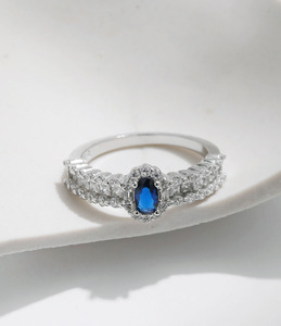 2026 Trending S925 Sterling <b>Silver</b> Halo Oval Blue Gemstone Paved Band <b>Ring</b> Elegant Jewelry Gift For Women Daily Wear - Product Image 3