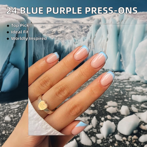 Qianya, venta al por mayor, prensa cuadrada corta en las <span class=keywords><strong>uñas</strong></span>, diseño <span class=keywords><strong>de</strong></span> punta francesa azul, 24 Uds., puntas <span class=keywords><strong>de</strong></span> cobertura completa, <span class=keywords><strong>uñas</strong></span> postizas extraíbles para mujeres - Product Image 2