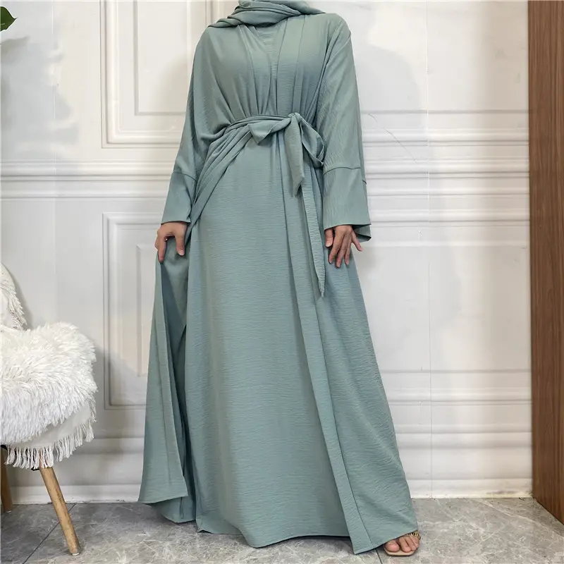 3 pezzi Set modesto sciarpa Hijab Islamic Eid Kaftan cappotto Burqa Abayas Dubai 2024 Kimono donna abito musulmano aperto Abaya con tasca