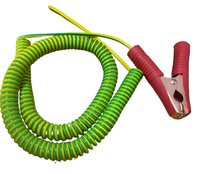Câble de terre jaune-vert en cuivre avec pince crocodile, câble de mise à la terre, câble d'alimentation, câble spiralé
