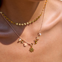 J&D Set de Collar de Cadenas Artesanales Bañado en Oro de 18K con Girasol, Ojo Turco, Concha y Mariposa, Joyería Boho Elegante y de Moda