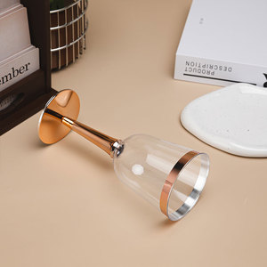 <span class=keywords><strong>Verre</strong></span> à vin en <span class=keywords><strong>plastique</strong></span> PS en trois parties, réutilisable, sans BPA, écologique, couleur personnalisée, double bordure dorée, base pour vaisselle élégante - Product Image 3