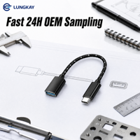 Câble tressé adaptateur OTG USB-C vers USB 3.2 femelle LUNG KAY pour ordinateur portable, tablette, smartphone, souris, clavier (fabrication OEM)