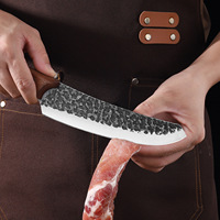 Petit couteau de cuisine ménage métal viande couperet marteau motif Barbecue anneau forgé à la main couteau de Chef manche en bois pour Camping