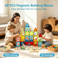 Jeu de 69 pièces de puzzle magnétique coloré pour fenêtre, lettres de l'alphabet, jouet éducatif pour l'apprentissage, idéal pour les jeux en classe pour enfants - Vente Flash