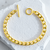 Bracelet chaîne cubaine en acier inoxydable plaqué or 18 carats et argent, réglable avec fermoir OT, style minimaliste pour couple, directement de l'usine