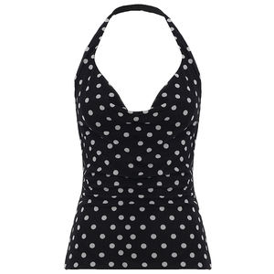 Camisola Y2K de malla con lunares y espalda descubierta para mujer, top corto sexy con cuello drapeado, estilo urbano de verano - Product Image 6