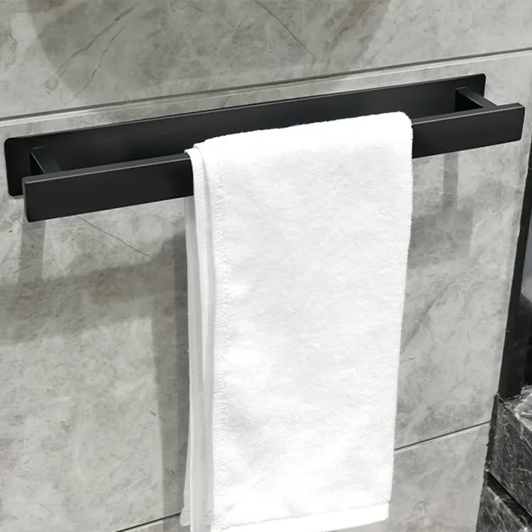 Bathroom Accessories Self Adhesive Bathing Black Towel Rod Stainless Steel Wall Mounted Bathroom Towel Rack Rail Holder Bar