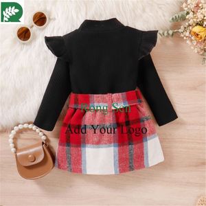 Quần Áo Mùa Thu Dài Tay Áo Áo Thun Áo Len Dệt Kim Tops + Váy 2 PC Đặt Trẻ Em Quần Áo Thiết Lập - Product Image 3