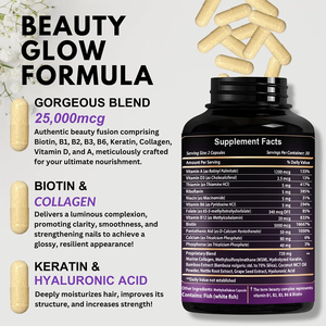 Capsules de biotine, collagène et kératine en marque privée, 25000 mg, complément beauté pour la croissance des <span class=keywords><strong>cheveux</strong></span>, une peau éclatante et des ongles forts - Product Image 2