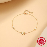 Bracelet en argent 925 plaqué or 18 carats, imitation perle papillon, hypoallergénique, imperméable, élégant, minimaliste, bijoux pour femmes