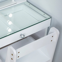 Coiffeuse moderne en bois de style européen pour enfants avec miroir LED, chaise et 1 tiroir, table de maquillage blanche pour chambre de filles