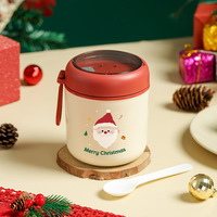 Cadeau de Noël Boîte à lunch 304 Acier inoxydable Santa Hot Food Thermos Vide Soupe Conteneur Pot de nourriture avec cuillère et sac isolé