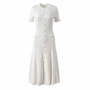 Abiti lunghi da donna <span class=keywords><strong>in</strong></span> <span class=keywords><strong>maglia</strong></span> a maniche corte, con scollo, aderenti e svasati, alla moda, tinta unita. - Product Image 3