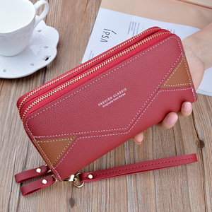 Carteira Longa Clássica de Moda com Duplo Zíper para Mulheres, Grande Capacidade, Bolsa de Couro PU com Alça de Pulso Destacável - Product Image 5