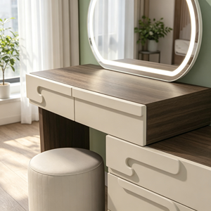 Coiffeuse moderne avec miroir éclairé et tabouret pour chambre à coucher - Product Image 2
