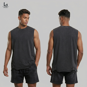 Vintage 275G Black Heavyweight Streetwear Low MOQ Mens Distressed Oversized Blank Tee Custom Logo Cotton Plain <strong>T</strong> <strong>Shirt</strong> - Product Image 2
