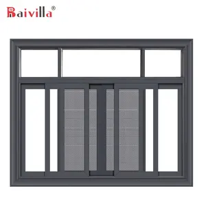 Tempered Glass Modern Design Aluminium Sliding Window With Stainless Steel Security Mesh