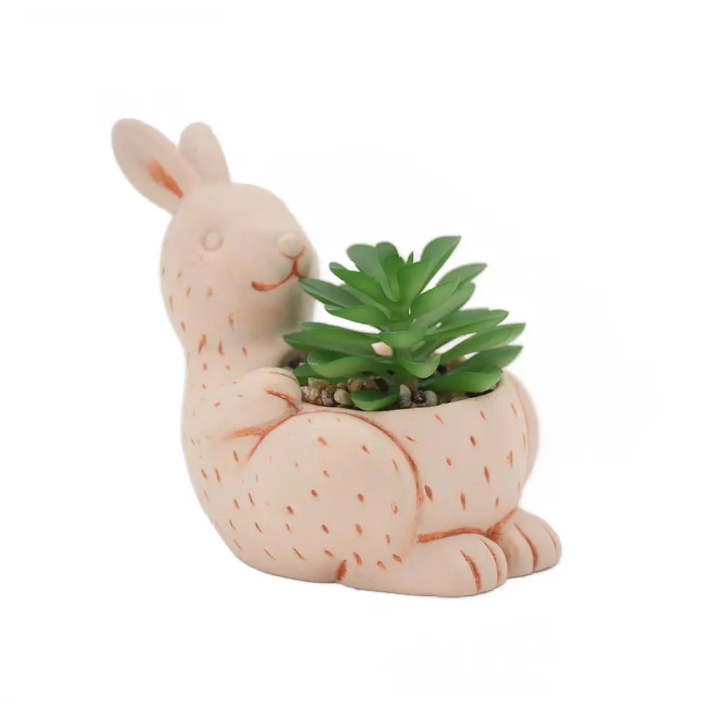 Grosir disesuaikan seri hewan kelinci buatan lucu Mini tanaman sukulen dengan pot Resin