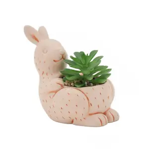 Venta al por mayor de serie de animales de conejo personalizados artificiales lindas mini plantas suculentas con maceta de resina