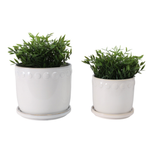 Vaso Decorativo per Fiori con Bordo a Bolle e Piatto Sottovaso, Elegante Decorazione per Interni ed Esterni - Product Image 2
