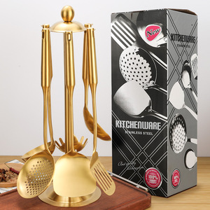 Ensemble d'ustensiles de cuisine en acier inoxydable 6 pièces, outils de cuisson dorés, spatule, louche, écumoire, résistant au lave-vaisselle et aux hautes températures - Product Image 3