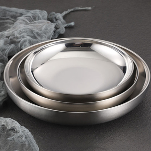 <span class=keywords><strong>Assiette</strong></span> Ronde Double Couche en Acier Inoxydable pour Plats Coréens Kimchi, Technique Givrée, Qualité Alimentaire, pour Dîner et Dessert, Utilisation Extérieure - Product Image 6
