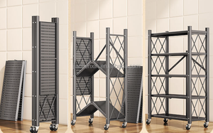 Estante de exhibición de cocina plegable multicapa, estante organizador de cocina, estantes de almacenamiento, estantería de góndola plegable de Metal de acero negro de fábrica - Product Image 4