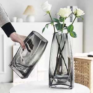 Florero de boca plana de vidrio transparente con rosas para decoración hidropónica del hogar mesa de comedor o sala de estar - Product Image 4