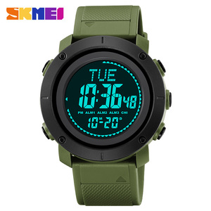 Skmei <b>Digital</b> Watch Men Military Green TPU Strap 3Bar Waterproof Electronic Alarm <b>Clock</b> Sports Watch - Product Image 2
