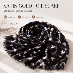 Pañuelo de Satén para Mujer, 180×90cm, Estampado de Corazones en Dorado, Chal de Algodón, Ligero y Cálido para Invierno, Diseño Personalizado Disponible - Product Image 2
