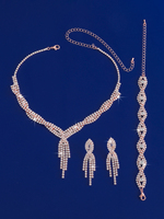 Ensemble de bijoux 3 pièces pour femme, collier, boucles d'oreilles et bracelet, avec strass, chaîne à griffes et pampilles, pour mariage, banquet, fête, cadeau de fête