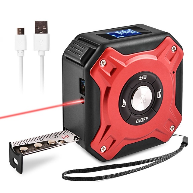 2-in-1 Rechargeable Precision Laser Rangefinder with 40m High-Precision Measurement & 5m Digital Tape Measure Industrial Grade