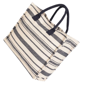 Eco Friendly Canvas <b>Reusable</b> Tote Shopping <b>Bags</b> with Customized Stripe Printing with Webbing Padded Handle - Product Image 2