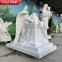 Statue d'ange pleurant de cimetière antique en marbre naturel douloureux pour pierre tombale