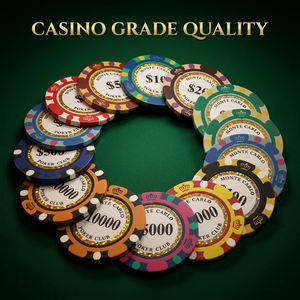 Jetons de <span class=keywords><strong>poker</strong></span> de <span class=keywords><strong>casino</strong></span> <span class=keywords><strong>Monte</strong></span> <span class=keywords><strong>Carlo</strong></span> tricolores de 40 mm, 14 g, avec incrustation métallique, logo personnalisé, durables - Fournisseur en gros - Product Image 1