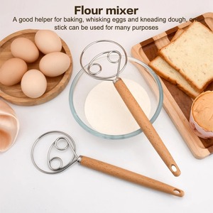 Batidora de mano creativa de 10 pulgadas para pan danés, utensilio de repostería de acero inoxidable, batidor de masa, batidor de huevos, herramienta mezcladora con mango de madera - Product Image 4