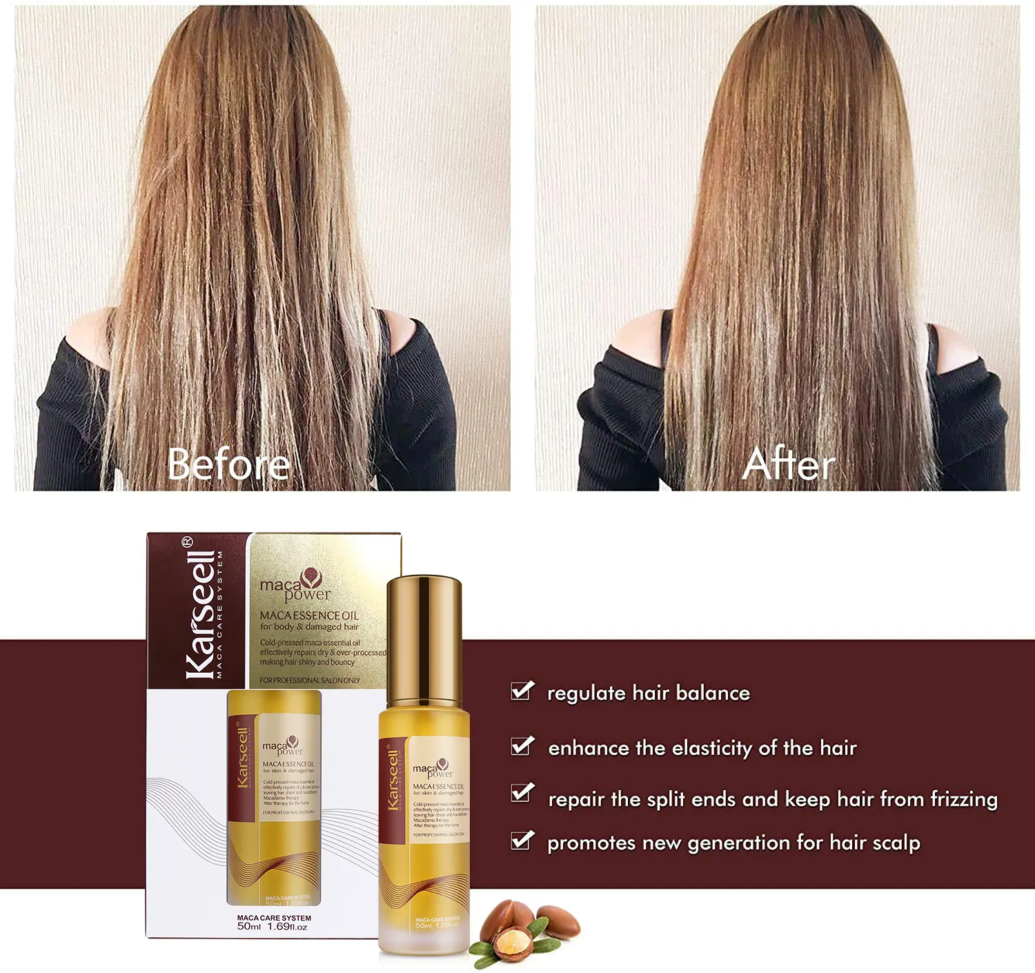 Eigenmarke 50ML natürliches Haar Argan Wachstumsöl Reparatur Haarsorge Verlustbehandlung Haarstärkungsserum