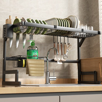 Égouttoir de cuisine multifonctionnel en acier au carbone avec support pour planches à découper, porte-baguettes et porte-couteaux