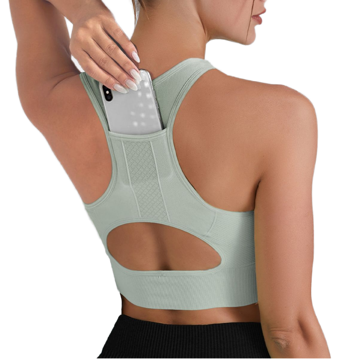 High Quality Women Sports Vest Push Nude Bra Phone Pocket Lightweight Four-Way Stretch High Support Breathable Quick Dry Bra
