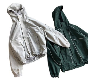 Chaqueta Deportiva con Capucha para Hombre, Resistente al Viento, con Cierre de Cremallera y Costuras Blancas, Chaqueta Cortavientos Premium de Lona de Poliéster de 120 GSM - Product Image 2