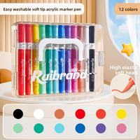 Marqueur d'art pour enfants, ensemble de peinture à l'eau non toxique, stylo triangulaire pour écrire, pinceau, marqueurs acryliques faciles à nettoyer