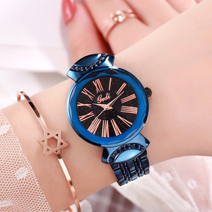 Reloj de Cuarzo para Mujer, Color Oro Rosa, Esfera Redonda, Números Romanos, Detalles de Cristal, Correa de Acero Inoxidable, Estilo Elegante - Product Image 4