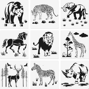6 pièces réutilisables 5.9x11.8 pouces en plastique <span class=keywords><strong>animaux</strong></span> dessin pochoirs Lion girafe éléphant rhinocéros pour plancher de bois carrelage <span class=keywords><strong>mural</strong></span> peinture pour - Product Image 1